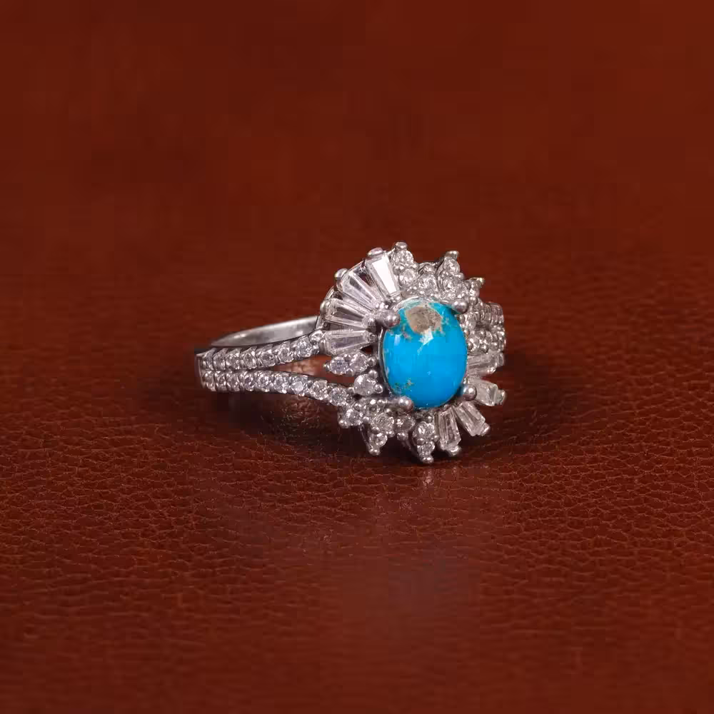 انگشتر فیروزه شجری زنانه کد 30320 - جواهری مشاهیر