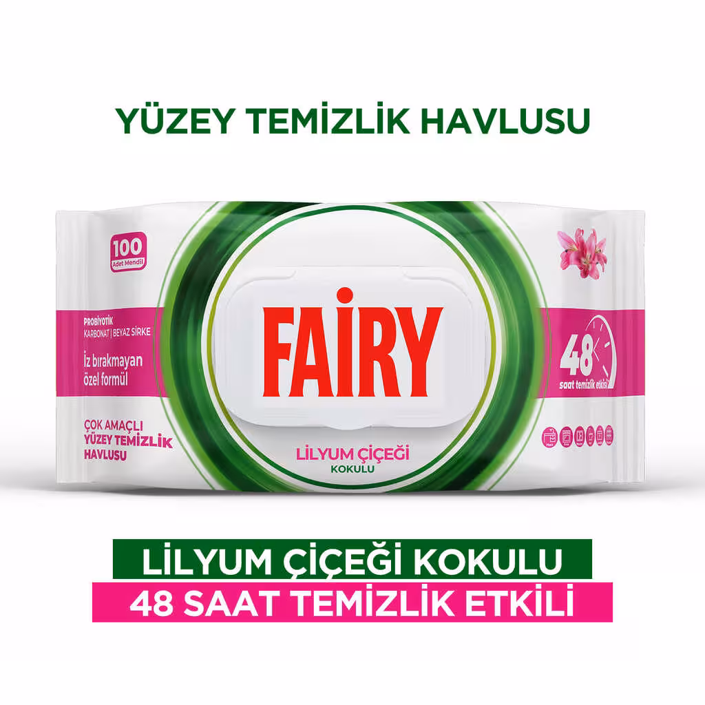 دستمال مرطوب چند منظوره سطوح فیری Fairy رایحه لیلیوم بسته 100 عددی