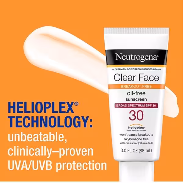 لوسیون ضد آفتاب و ضدجوش نوتروژینا مدل Clear Face حاوی SPF 30 ضد آب و ضد تعریق محافظت از پوست در برابر UVA/UVB حجم 88 میل ساخت کانادا