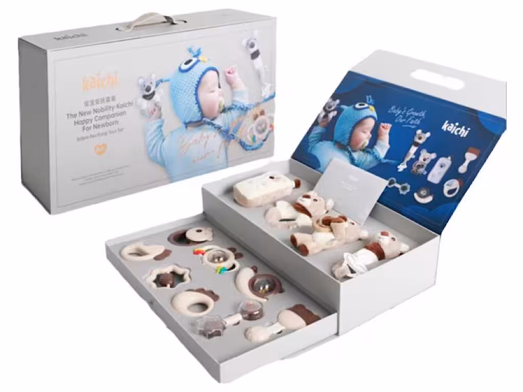 ست لاکچری جغجغه 12 عددی کرم نسکافه ای هارد باکس چمدانی دو طبقه  کایچی kaichi