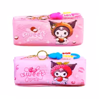 جامدادی دو زیپ برزنتی طرح  Sanrio میوه ای آویز دار