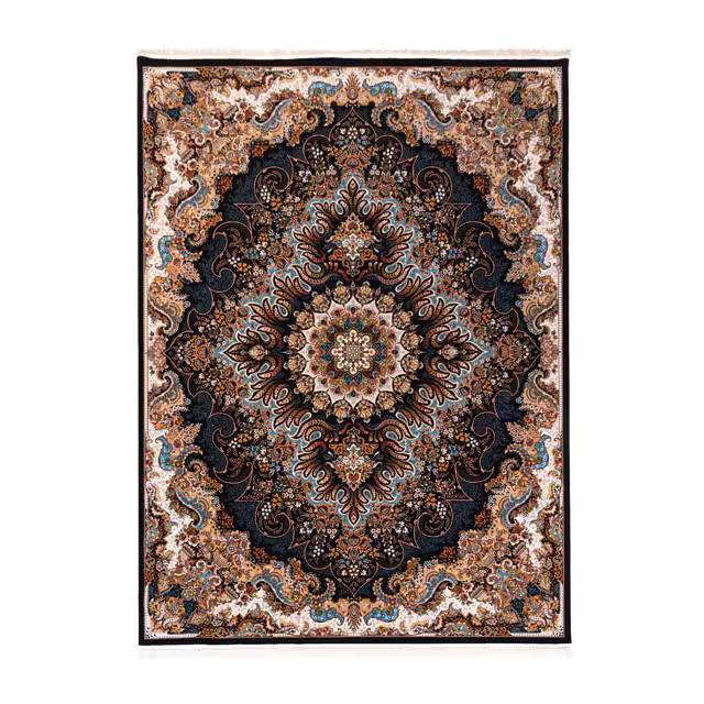 فرش ماشینی دنیای فرش طرح آروین رنگ زمینه سورمه ای