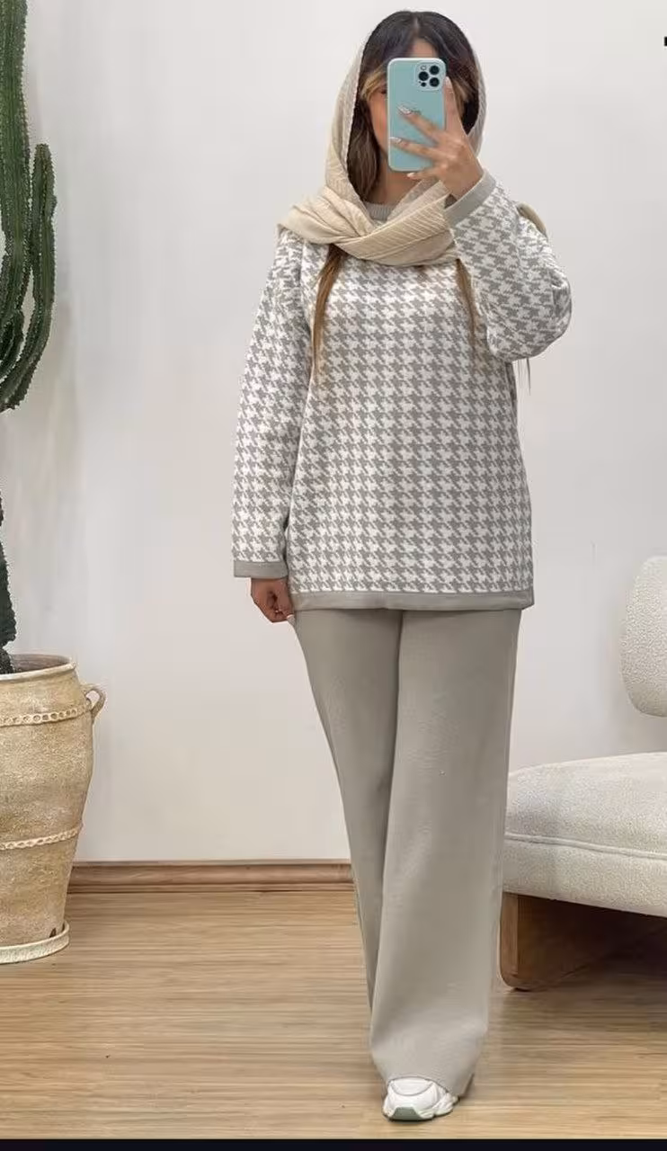 بلوز شلوار بافت پیچازی جنس بافت و اکریلیک ستیز بندی فری 38 تا 46