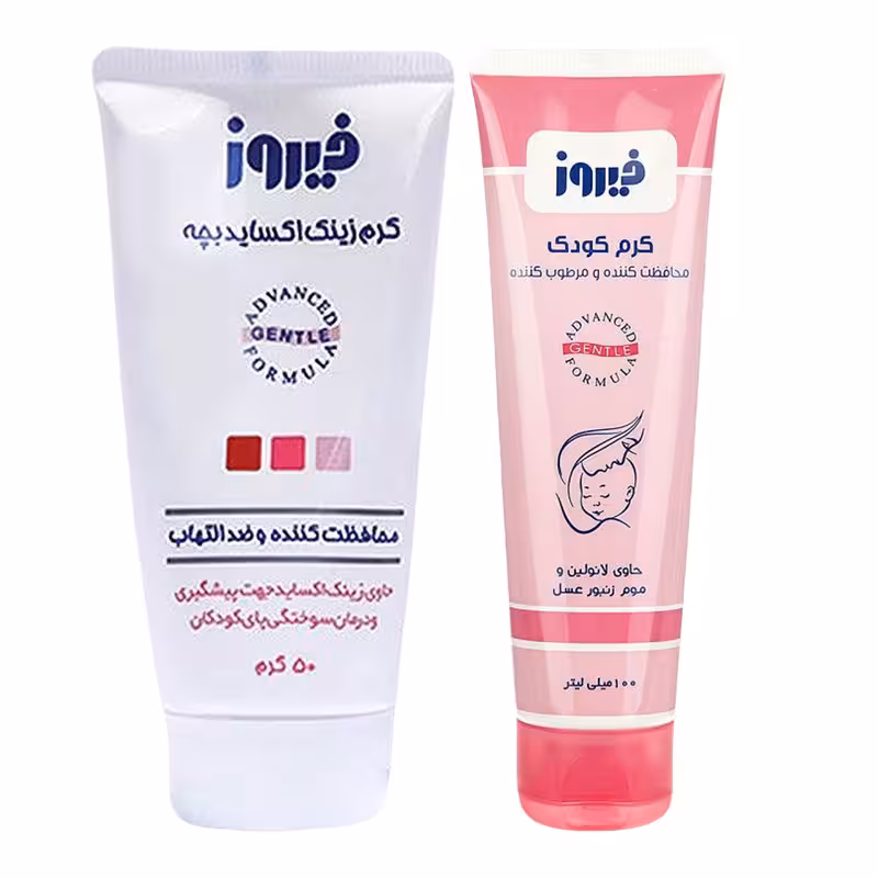 کرم محافظت کننده و مرطوب کننده وزن 100 و کرم زینک اکساید کودک فیروز مدل A1 50 گرم مجموعه 2 عددی