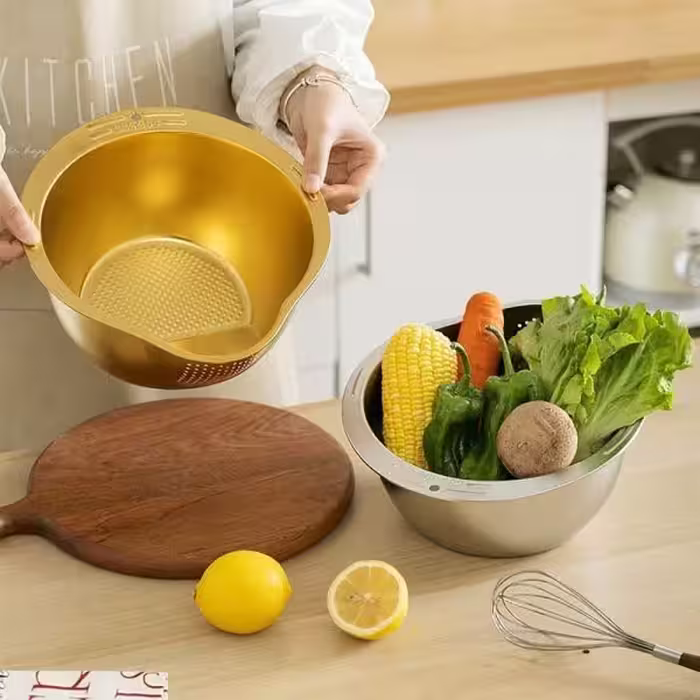 آبکش برنج شور استیل طلایی دوکاره