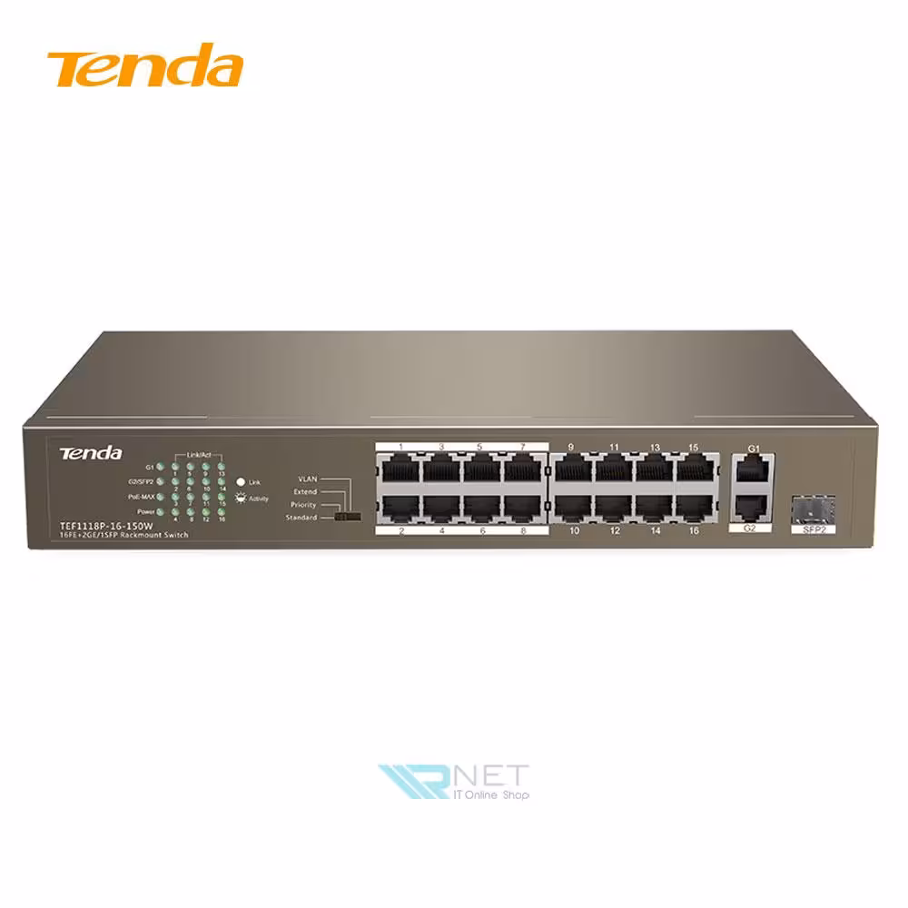 سوئیچ شبکه تندا مدل Tenda TEF1118P-16-150W