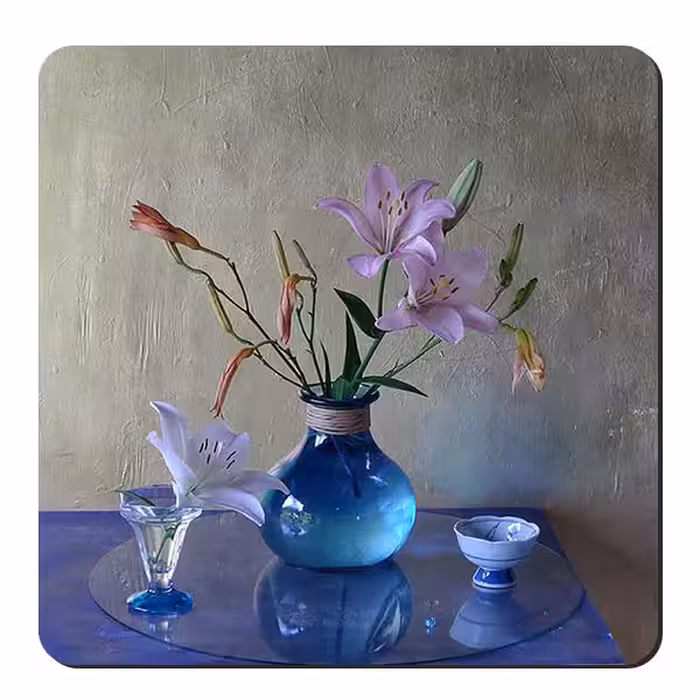 زیر لیوانی طرح گلدان شیشه ای و گلها کد nzl501