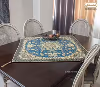 رومیزی مربع ترمه ملیله دوزی صفائی کد 24 رنگ فیروزه ای