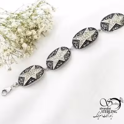 دستبند نقره سیاه قلم زنانه عیار925 طرح ستاره کد 19775