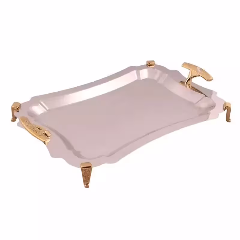 سینی مستطیل بزرگ دالبر دسته طلایی Diamond پایه دار ریور کد BG7116