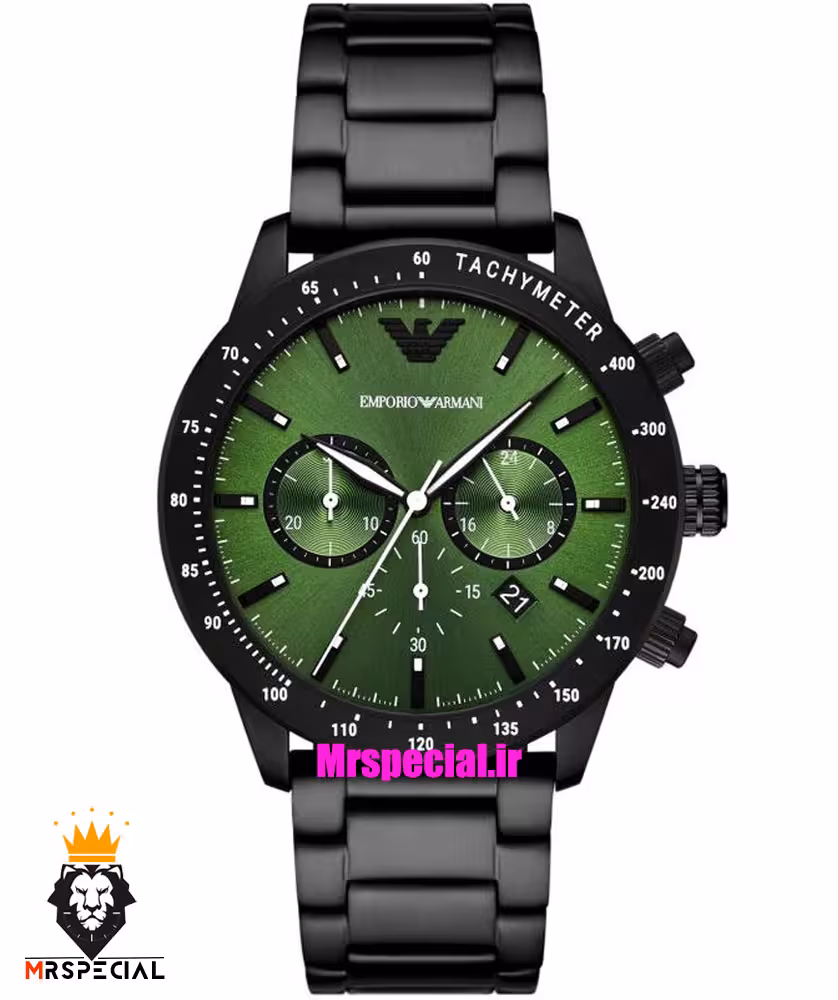 ساعت مچی مردانه امپریو ارمانی کرنوگراف مشکی صفحه سبز 01828 EMPORIO ARMANI
