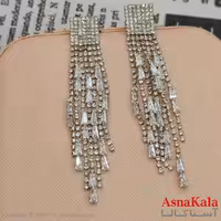 گوشواره جواهری مدل آویز نگیندار رنگ نقره ای کد GSH152123W