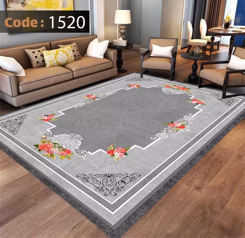 کاورفرش روفرشی دورکشدار گوشه لیفه ای طوسی کرم کد 1520