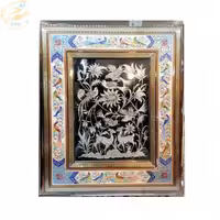 تابلو قلمزنی با قاب خاتم کاری دوشاسی گل و بلبل 50در60