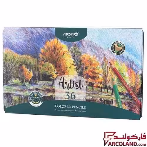 مداد رنگی 36 رنگ آریا جعبه فلزی مدل آرتیست Artist 3903