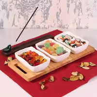 اردوخوری 3 پیاله مستطیل سرامیکی با سینی چوبی VENTI کد 1009