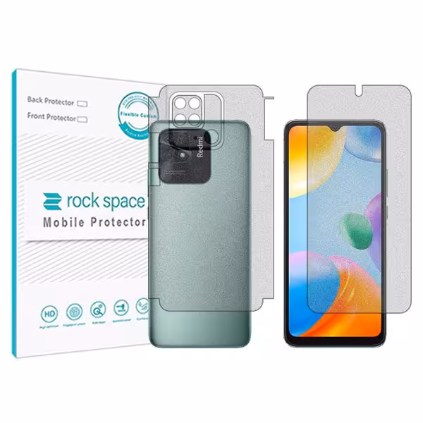 گلس صفحه نمایش و پشت گوشی شیائومی Redmi 10C مدل نانو هیدروژل مات برند راک اسپیس کد MS