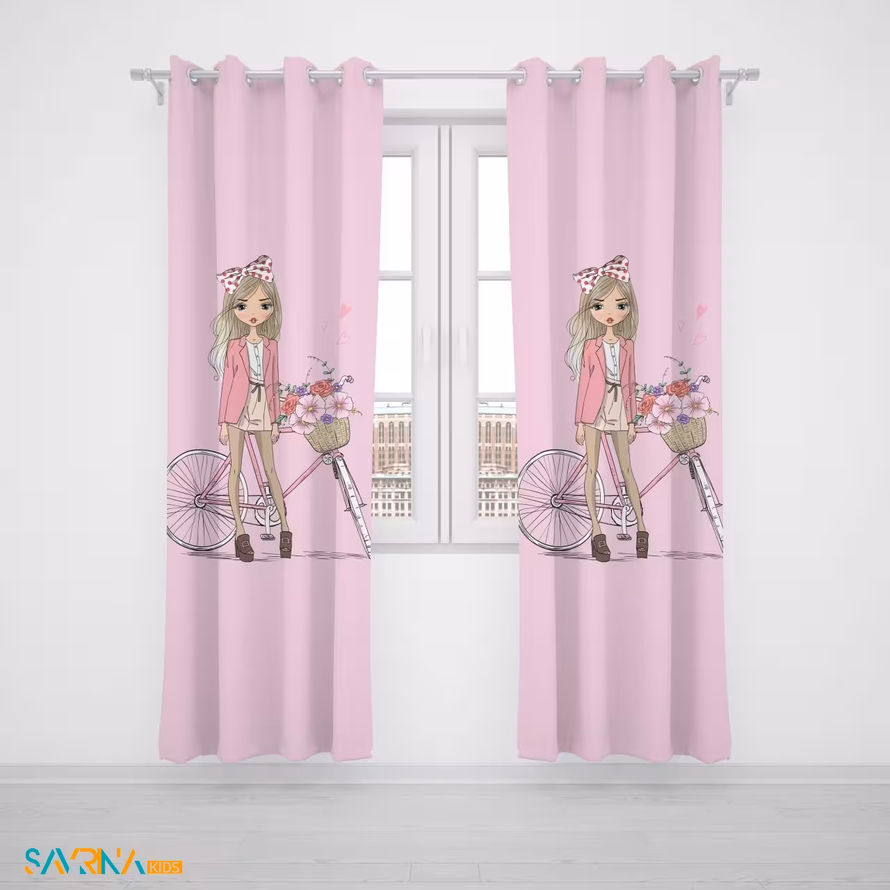 پرده پنلی بچگانه طرح دختر دوچرخه سوار کد AS1740