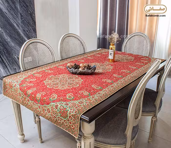 رومیزی مستطیل ترمه هاشمی کد 16 قرمز