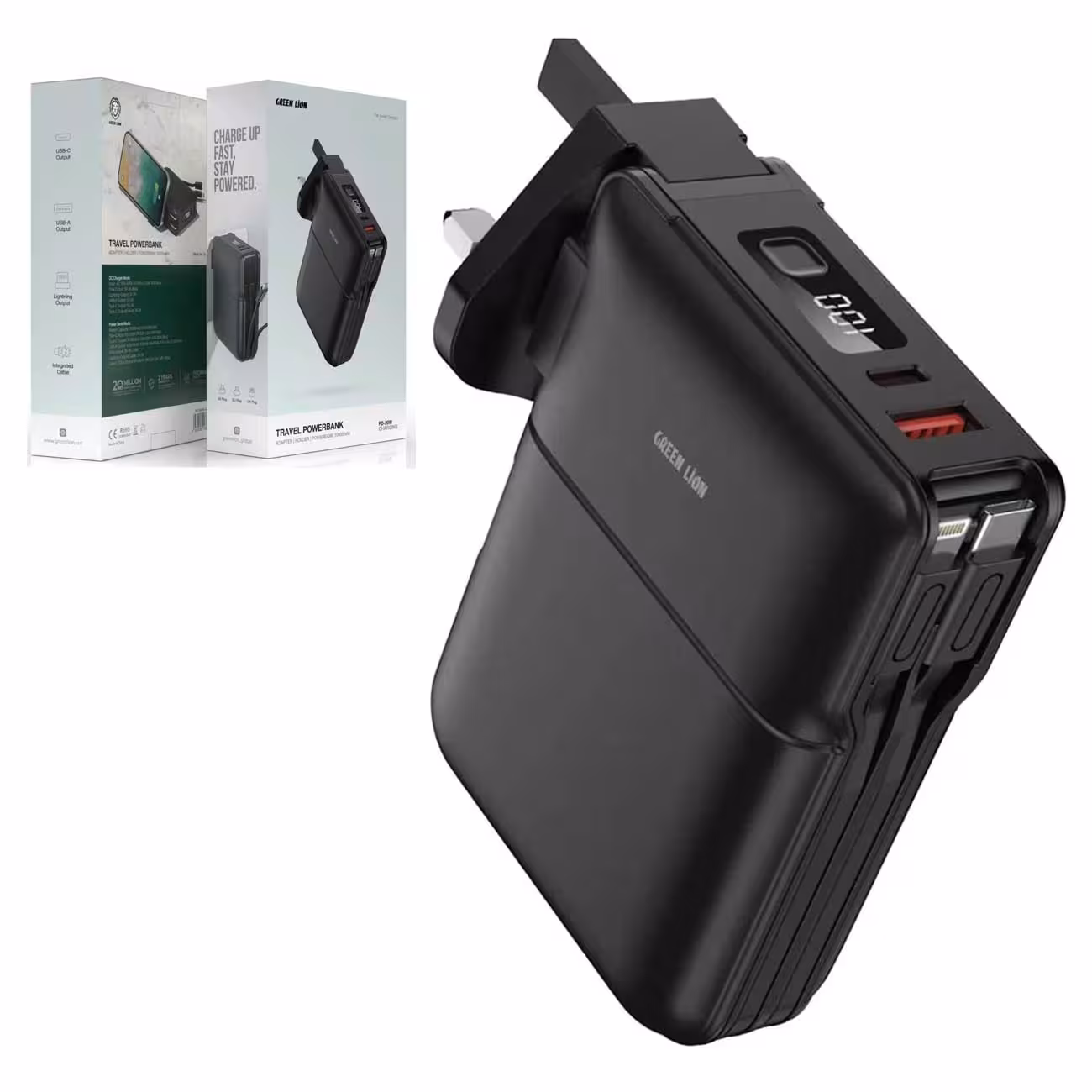 پاور بانک 10000 تایپ‌سی، یو‌اس‌بی و لایتنینگ 20 وات گرین لاین GNTRVB10KBK