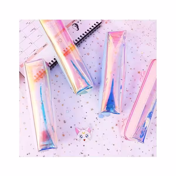 جامدادی هلوگرامی لبه چرم کوچیک Leather Hologram Pencil Case