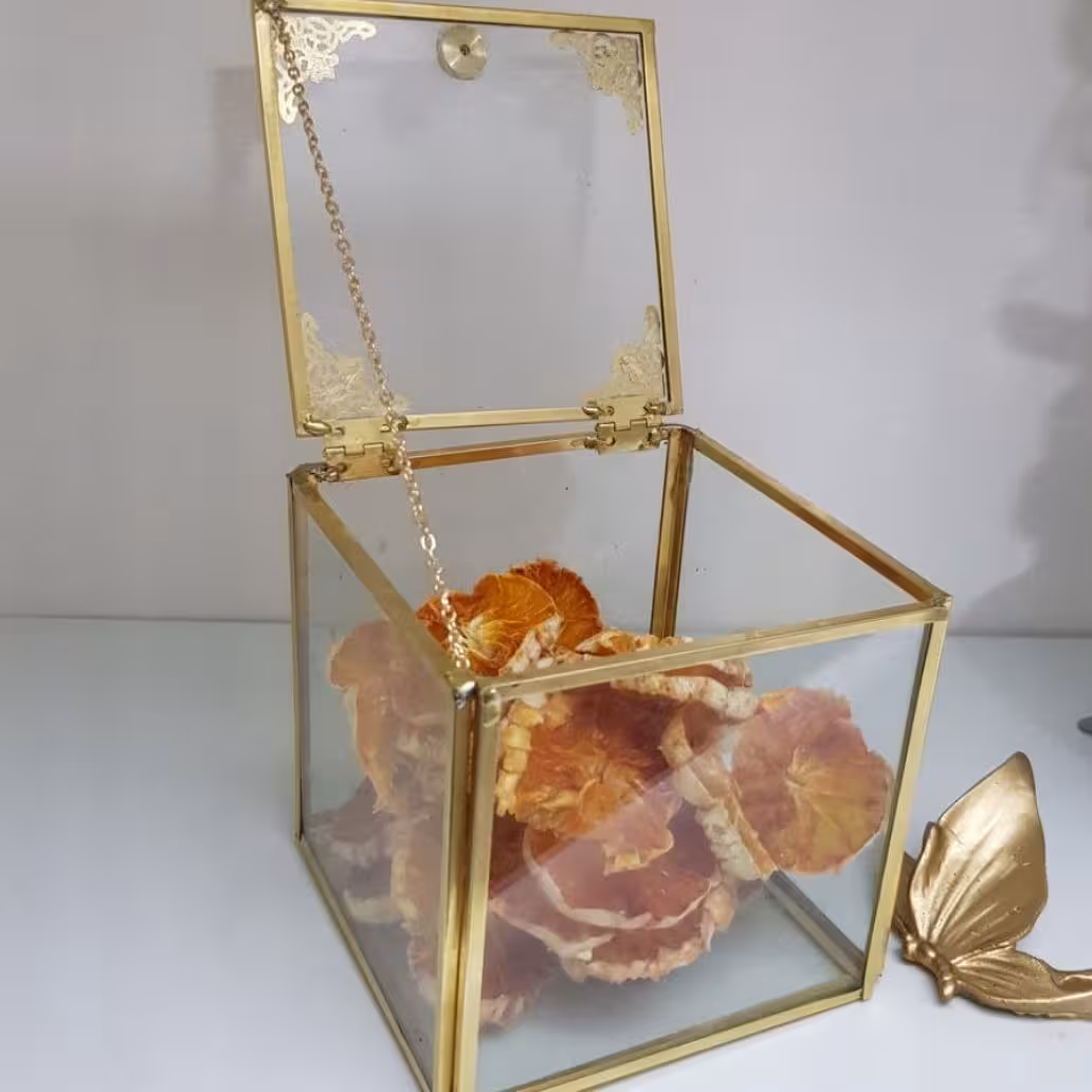 قندان و شکلات خوری مربع برنجی شیشه ترک 