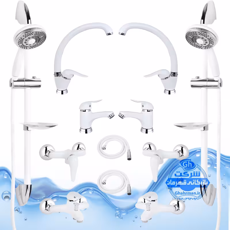 ست 12 عددی شیرآلات برند آیدا صنعت مدل قهرمان اردکی , دو عدد شیر ظرفشویی , دو عدد شیر روشویی , دو عدد شیر حمام , دو عدد شیر توالت , دو عدد علم دوش یونیکا سفید کروم , دو عدد شلنگ توالت , سفید کروم براق