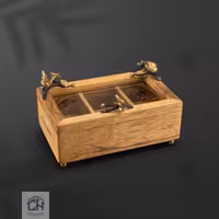 باکس پذیرایی چوب و برنج مستطیل گلدکیش طرح butterfly wood مدل GK829825