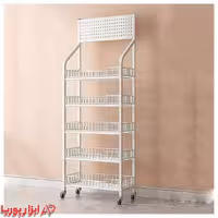 استند فروشگاهی 5 طبقه چیپس و پفک چرخ دار لبه کوتاه