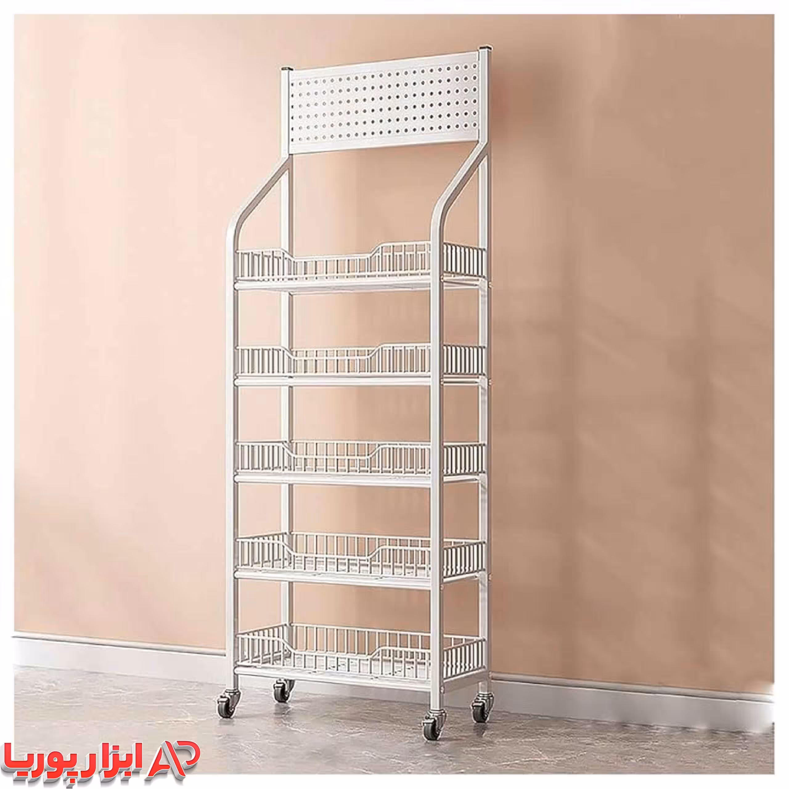 استند فروشگاهی 5 طبقه چیپس و پفک چرخ دار لبه کوتاه