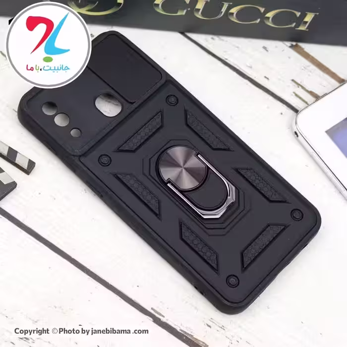 قاب گوشی سامسونگ ضد ضربه محافظ لنزدار هولدر دار Samsung A20 - مشکی