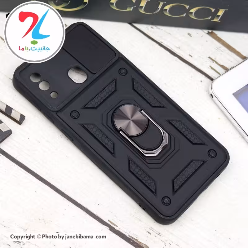 قاب گوشی سامسونگ ضد ضربه محافظ لنزدار هولدر دار Samsung A20 - مشکی