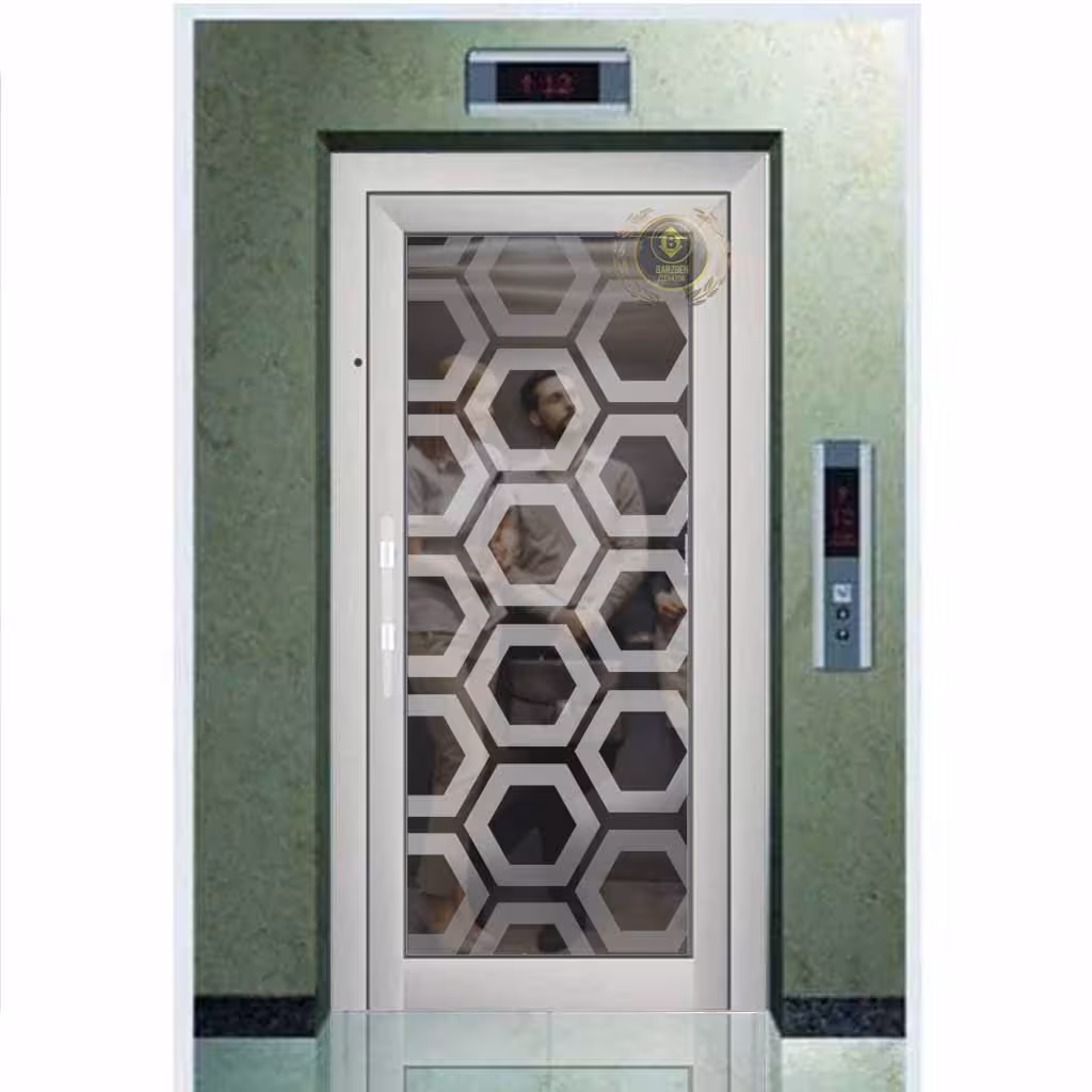 درب لولایی شیشه ای آسانسور – طرح 6 ضلعی