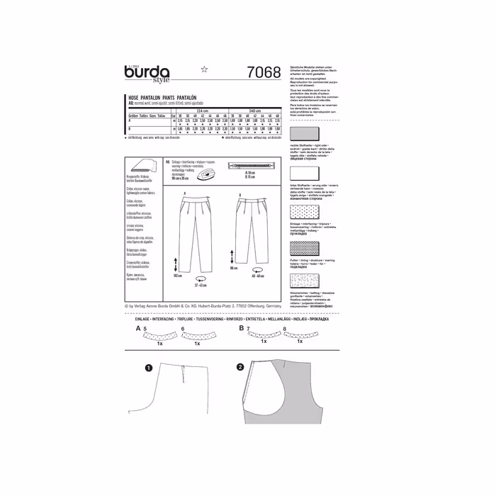 الگوی خیاطی شلوار زنانه بوردا استایل کد 7068 سایز 36 تا 48 متد مولر