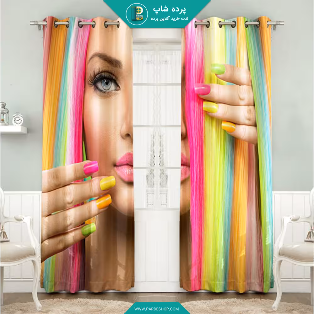 پرده پانچی چاپی طرح چهره   یک پنل حریر پانچی رایگان