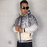 سویشرت مردانه شمعی ضدآب چاپی داخل پشمی سفید طوسی