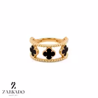 انگشتر طلا طرح ونکلیف سه گل سنگ مشکی - زرکادو