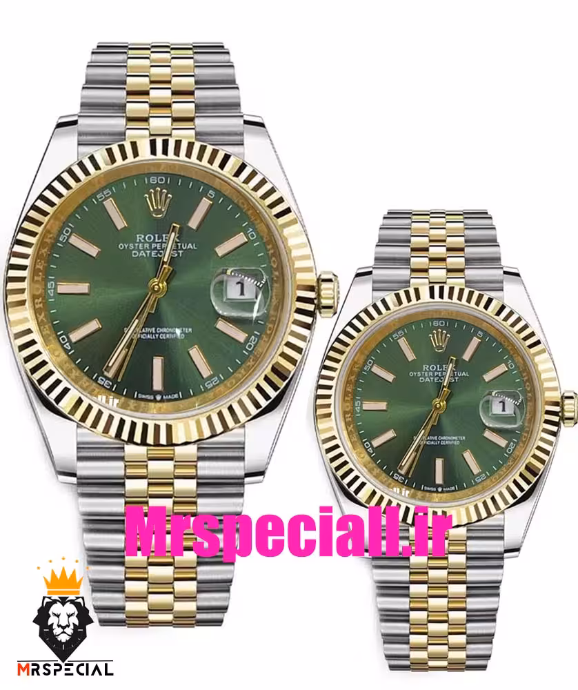ساعت ست مردانه و زنانه رولکس دیت جاست دورنگ طلایی صفحه سبز 020381 ROLEX DATE JUST