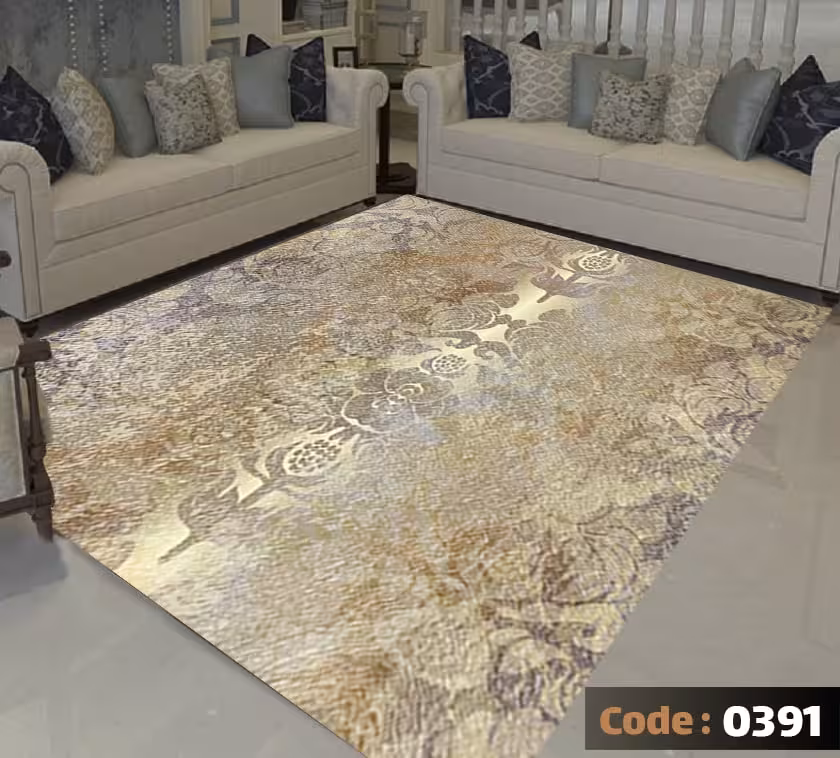 کاورفرش روفرشی دورکشدار گوشه لیفه ای کرم  قهوه ای کد 0391