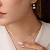 نیم ست نگین صورتی ژوپینگ آویزدار SKU412