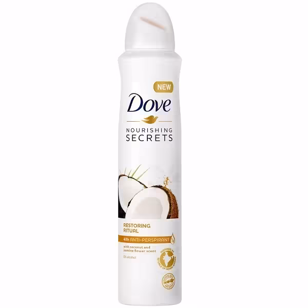 اسپری بدن ضد تعریق زنانه داوو با رایحه نارگیل و گل یاسمن DOVE NOURISHING SECRETS 250 ML