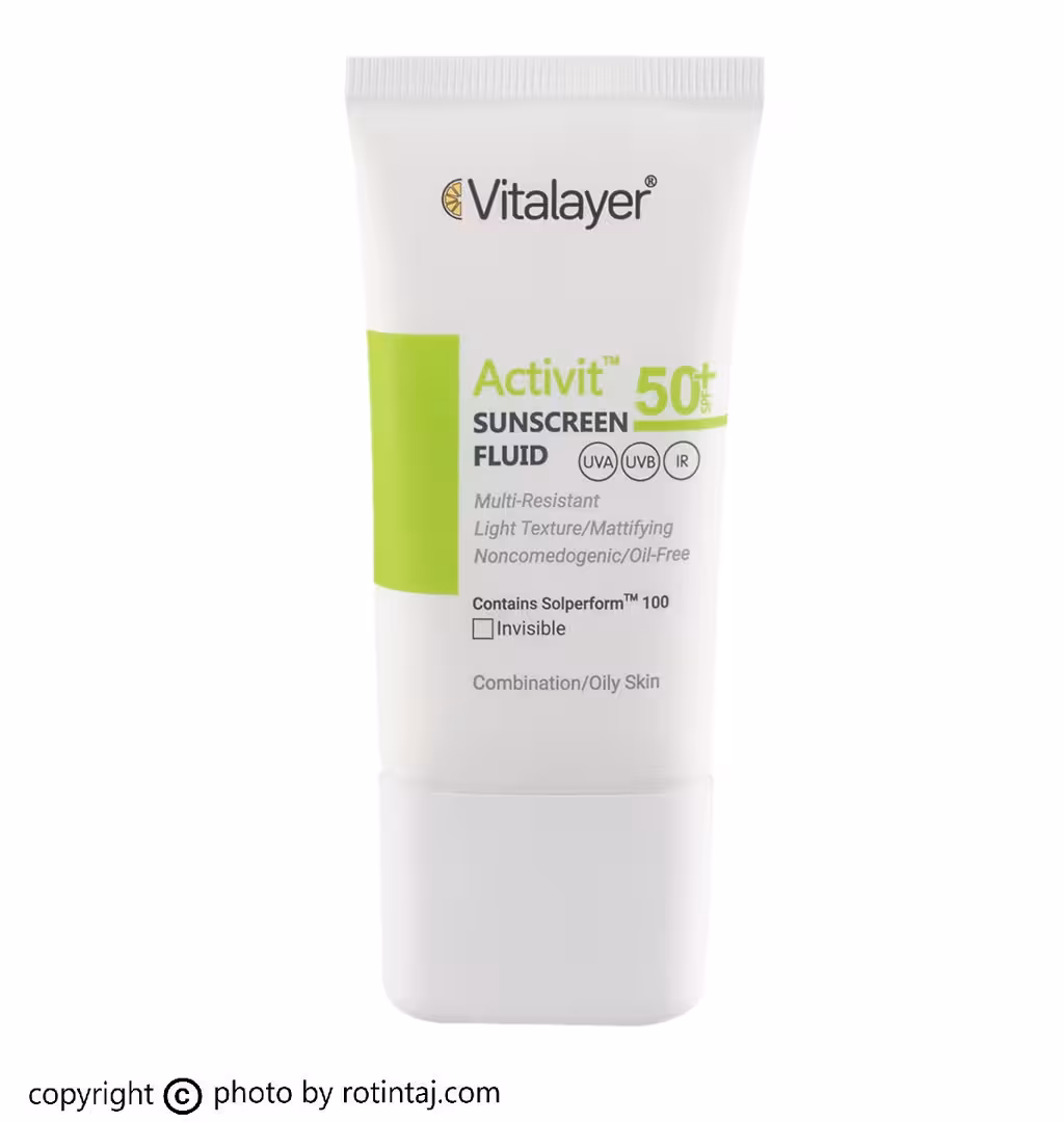 فلوئید ضد آفتاب اکتی ویت بی رنگ SPF50 ویتالیر، فلوئید ضدافتاب پوست چرب بی رنگ Activit ویتالیر 50 میلی