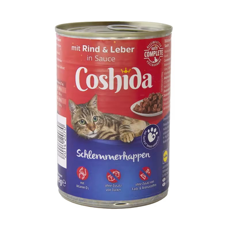 کنسرو گربه بالغ با طعم گوشت گاو و جگر در ژله برند Coshida کوشیدا 415 گرمی