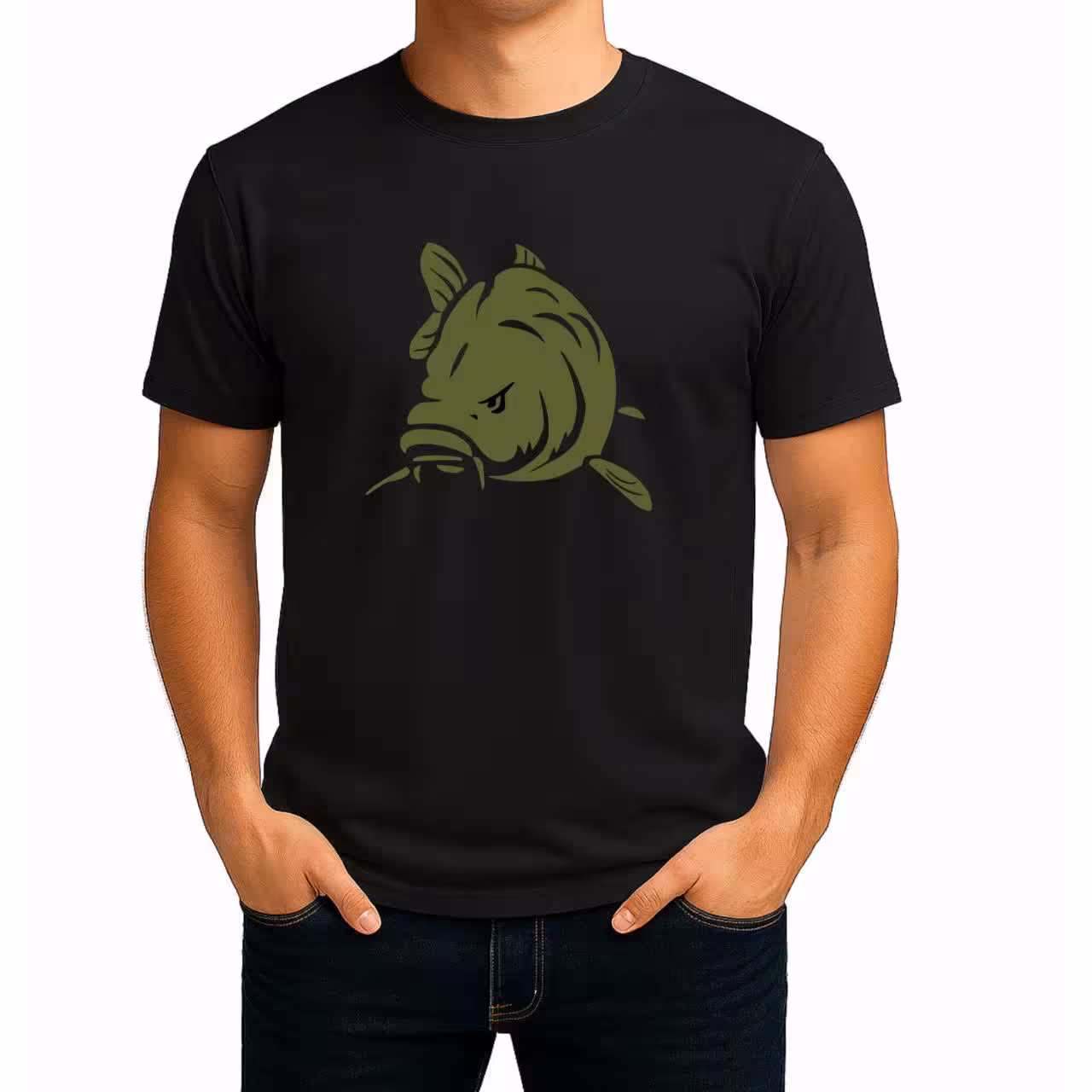 تیشرت نخی سفید و مشکی طرح Angry Carp