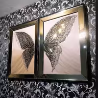 تابلو آینه ای طلایی پروانه دو تیکه کاردست شرکتی - تابلو آینه ای بزرگ پروانه - تابلو آینه ای دکوراتیو کدs653عالیجناب | amazonchi