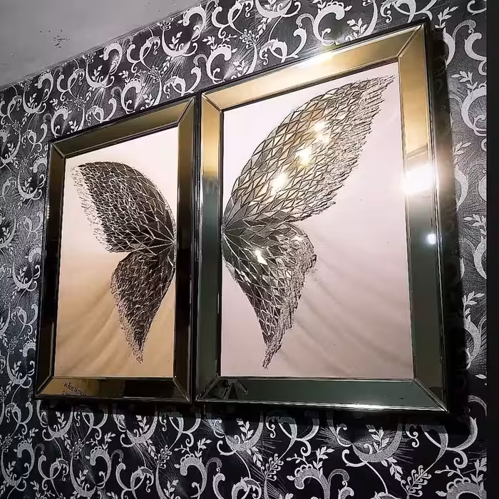 تابلو آینه ای طلایی پروانه دو تیکه کاردست شرکتی - تابلو آینه ای بزرگ پروانه - تابلو آینه ای دکوراتیو کدs653عالیجناب | amazonchi