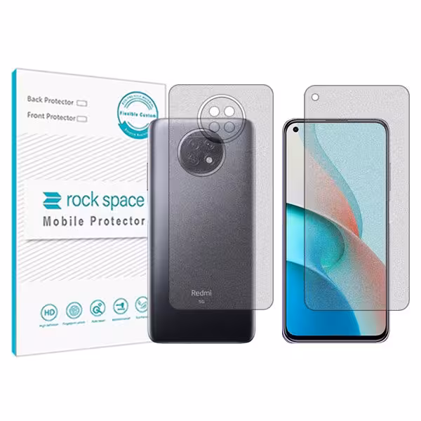 گلس صفحه نمایش و پشت گوشی شیائومی Redmi Note 9 5G مدل نانو هیدروژل مات برند راک اسپیس کدSS