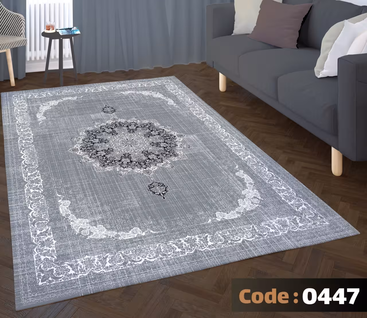 کاورفرش روفرشی دورکشدار گوشه لیفه ای طوسی کرم کد 0447