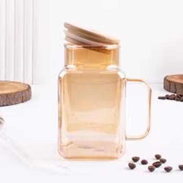 لیوان اسموتی پیرکس شامپاینی درب بامبو نی دار
