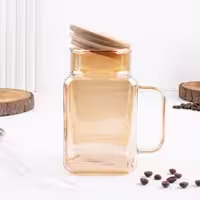 لیوان اسموتی پیرکس شامپاینی درب بامبو نی دار